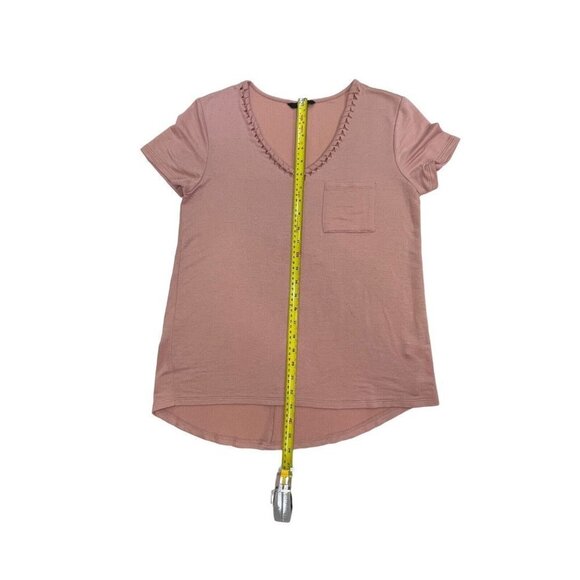 TRESICS Luxe Women's Hi-Lo Pullover Top Medium Rose Braided V-Neck Short Sleeves - Picture 11 of 13